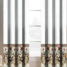 BELLA TRUE 270 cm (9 ft) Polyester Semi Transparent Long Door Curtain (Pack Of 2) (Printed, White)-image-93