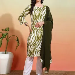 HERE&NOW Women Printed Regular Kurta with Trousers & With Dupatta-image-22