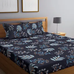 Myntra Elegant Homes Black & Blue Printed 300 TC King Bedsheet Set-2.50 m x 2.20 m-image-35
