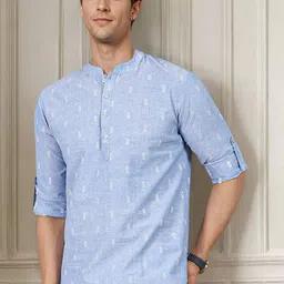 Anouk Woven Design Mandarin Collar Pure Cotton Straight Kurta-image-14