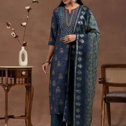 Libas Floral Printed Thread Work Straight Kurta With Palazzos & Dupatta-15