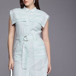 Allen Solly Woman Cotton Linen Striped Shirt Dress-image-1