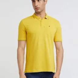 Raymond Yellow Cotton Slim Fit Polo T-Shirt-picture-41