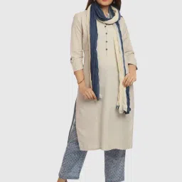 Rangriti Off-White & Blue Cotton Plain Dupatta-image-19