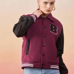 BUYNEWTREND Purple & Black Color-Block Jacket-image-9