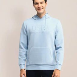 U.S.Polo Association Blue Cotton Regular Fit Logo Printed Hooded Sweatshirt-26
