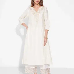 Rangmanch By Pantaloons Off White Regular Fit Embroidered Kurta-picture-19