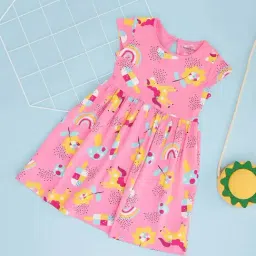 Pantaloons Junior Girls Sachet Pink Cotton Printed Casual Dresses-image-81