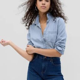 GAP Blue Cotton Solid Long Sleeves Shirt-image-14