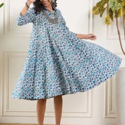 Inweave Blue Printed A-Line Dress-image-21