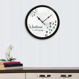 eCraftIndia 'Whatever I Am Late Always' Designer Round Analog Black Wall Clock-image-13