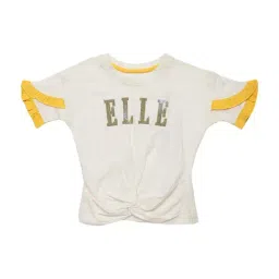 Elle Kids Off White Cotton Logo Print T-Shirt-picture-17