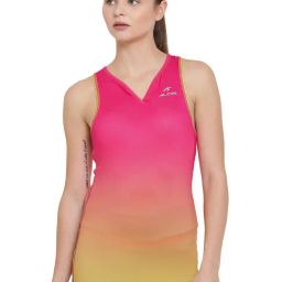 ALCIS Pink & Yellow V Neck Polyester Tank Top-image-33