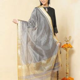Fabindia Grey Plain Dupatta-image-41