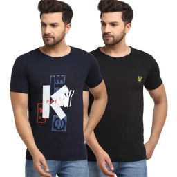 Vimal Jonney Navy & Black Regular Fit Printed T-Shirt - Pack of 2-image-69
