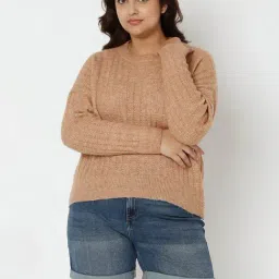 Vero Moda Curve Light Brown Striped Sweater-20