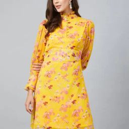 Rare Yellow Floral Print A Line Dress-image-90