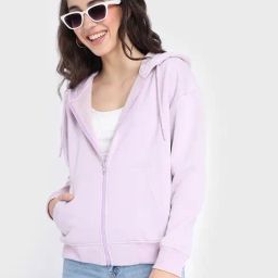 Bewakoof Purple Fleece Relaxed Fit Hoodie-image-85