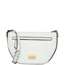 KLEIO White Solid Medium Sling Handbag-0