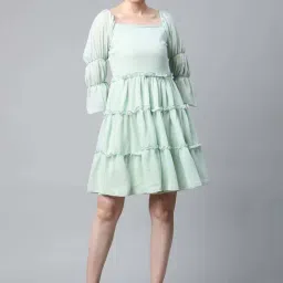Melon by PlusS Mint Green Self Pattern A-Line Dress-image-88
