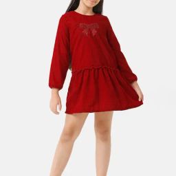 Under Fourteen Only Kids Maroon Embellished Full Sleeves Dress-image-63