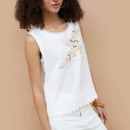 Colour Me By Melange Off White Cotton Regular Fit Embroidered Top-picture-41