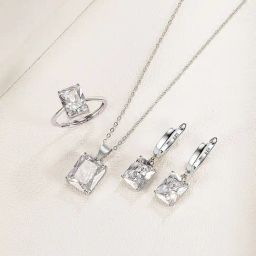 Peora Silver Plated CZ Studded Pendant Necklace Earrings and Ring Set Fashion Jewellery For Women-image-1