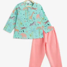 Campana Girls Blue and Peach Cotton Straight Fit Nightsuit-image-52