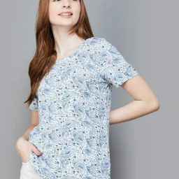 Colour Me by Melange Off-White Floral Print T-Shirt-image-2