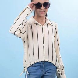 Crimsoune Club Girls Off White Lyocell Striped Shirt-image-45