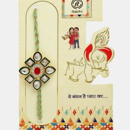 NVR Gold Kundan-Studded Handcrafted Wraparound Rakhi Set with Roli Chawal - Set of 2 image 2