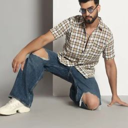 CHIMPAAANZEE Beige Regular fit Checks Casual Shirt-image-33
