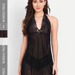 FIMS Women Pack of 2 Self Design Net Baby Doll-image-10