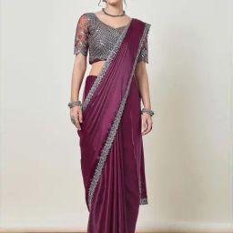 Soch Wine Embroidered Saree With Unstitched Blouse-picture-10