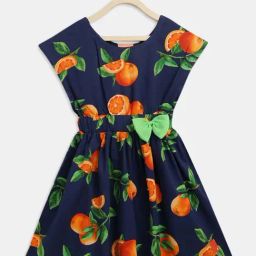 Tales & Stories Kids Navy & Orange Printed Dress-image-60
