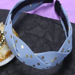 Jewelz Polka¿Dot Printed Knotted Blue Hair Band for Kids-image-92