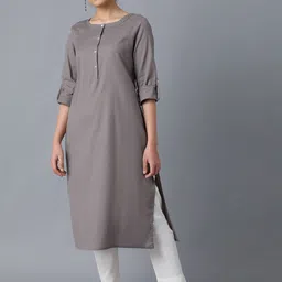 W Women Solid Roll-Up Sleeves Pathani Kurta-image-82
