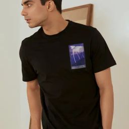ANDAMEN Black Regular Fit Printed Cotton Crew T-Shirt-image-58