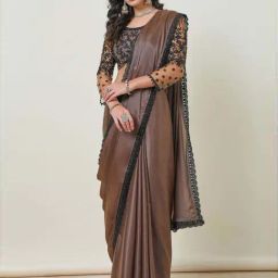 Soch Brown Embroidered Saree With Unstitched Blouse-20
