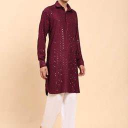 Pro-Ethic STYLE DEVELOPER Men Ethnic Motifs Embroidered Regular Sequinned Kurta with Pyjamas image 3