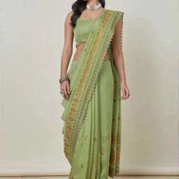 Soch Green Embroidered Saree With Unstitched Blouse-image-77