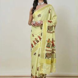 Soch Yellow Printed Saree With Unstitched Blouse-picture-40