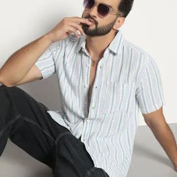CHIMPAAANZEE White Regular fit Stripes Casual Shirt-image-48