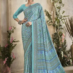 Anouk Rustic Floral Poly Crepe Bagru Saree-26
