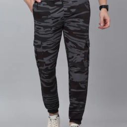 Cantabil Grey Regular Fit Camouflage Joggers-picture-1