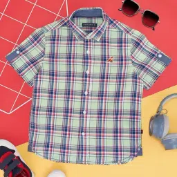 Pantaloons Junior Kids Pastel Green & Blue Cotton Chequered Shirt-image-37