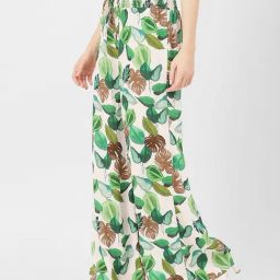 Moomaya Green & White Printed Regular Fit Low Rise Palazzos-image-44
