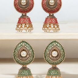 Anouk set Of 2 Artificial Stones Studded And Beaded Dome Shaped Jhumkas-18