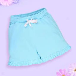 Kiddopanti Girls Aqua Blue Cotton Bottom Hem Frill Hot Shorts-image-5