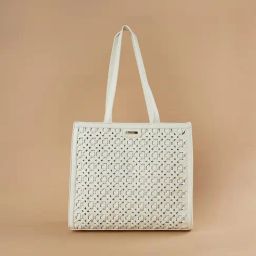 Code by Lifestyle Off White Textured Tote Handbag-36